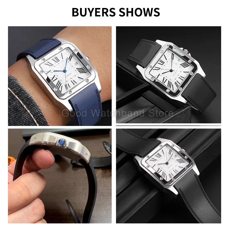 Black Blue High Quality Rubber - đánh giá và giá Cartier Watch Santos